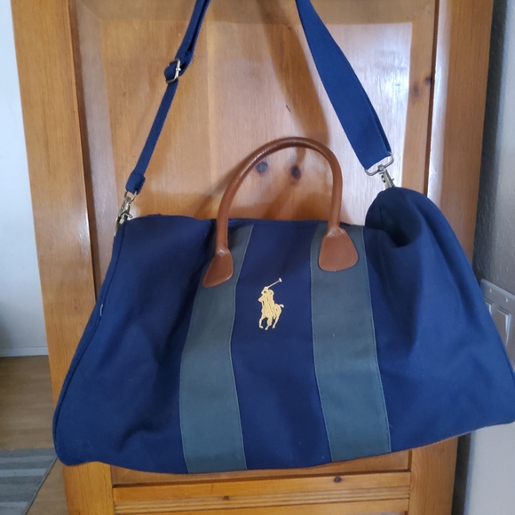 NWOT Ralph Lauren Navy & Forest Green Canvas Travel Duffle with Leather Handles - Picture 16 of 16